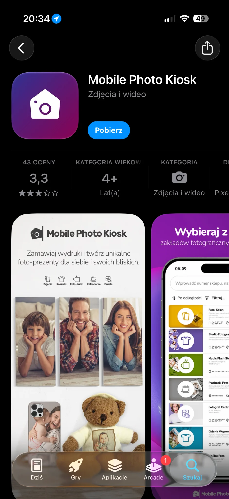 Mobile Photo Kiosk w App Store z przyciskiem Pobierz